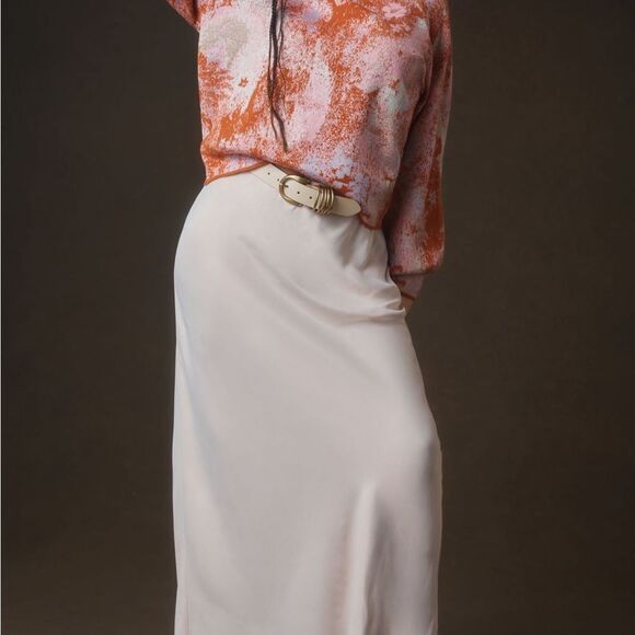 The Beatriz Mock-Neck Sweater:
Lurex Edition Abstract Orange and Pink Sweater - Picture 4 of 8